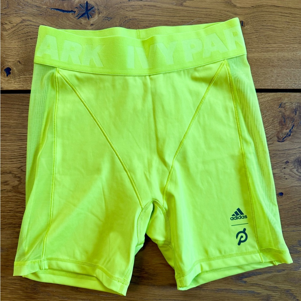 Adidas/Peloton/Ivy Park neon yellow bike shorts with sheer panels